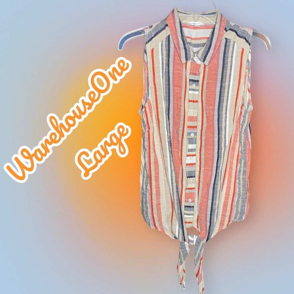 Warehouse One - Large Sleeveless Button & Tie Up Summer Top